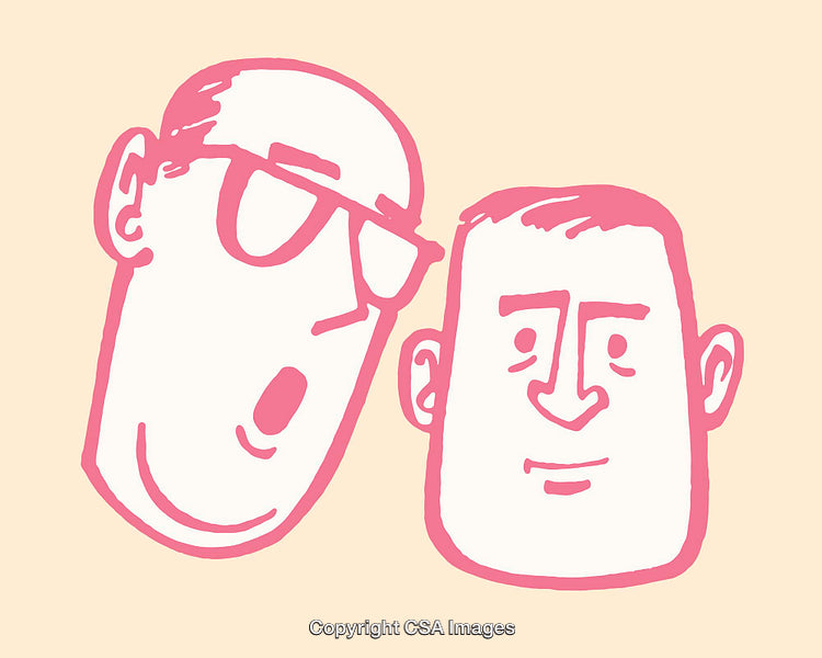 Pink Silhouetted Line Art Illustration of Two Friends Expressing Emotions
