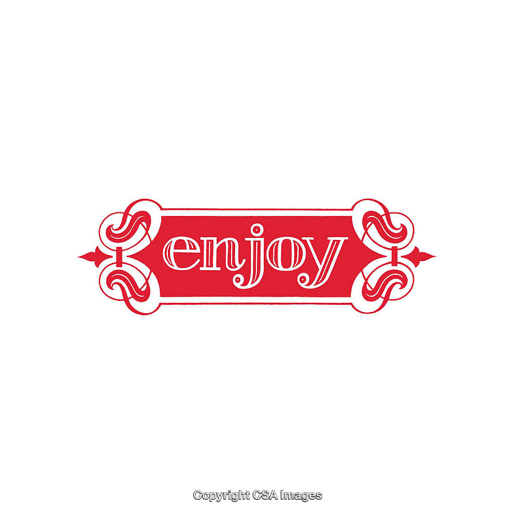 Intricate Red Decorative Design with 'Enjoy' Boldly Displayed Text