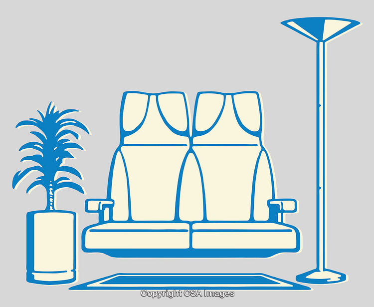 Minimalist Line Art of Interior Elements in Blue and White