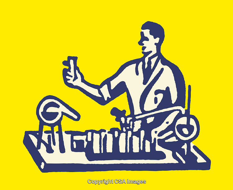 Vintage Scientific Illustration of Laboratory Equipment on Yellow Background