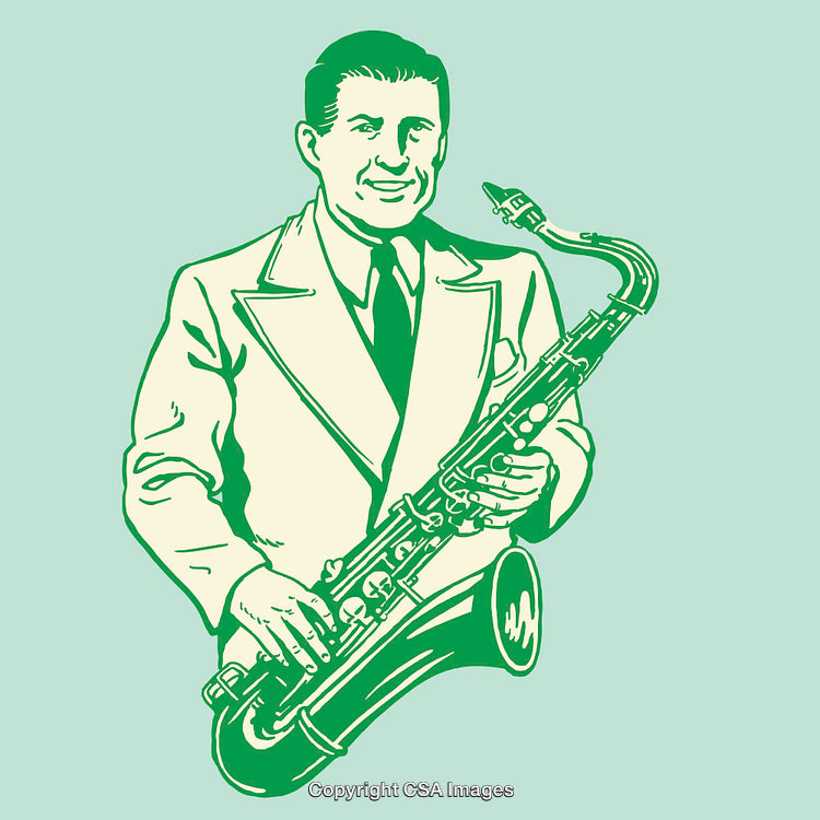 Vintage Line Art of a Man Playing the Saxophone