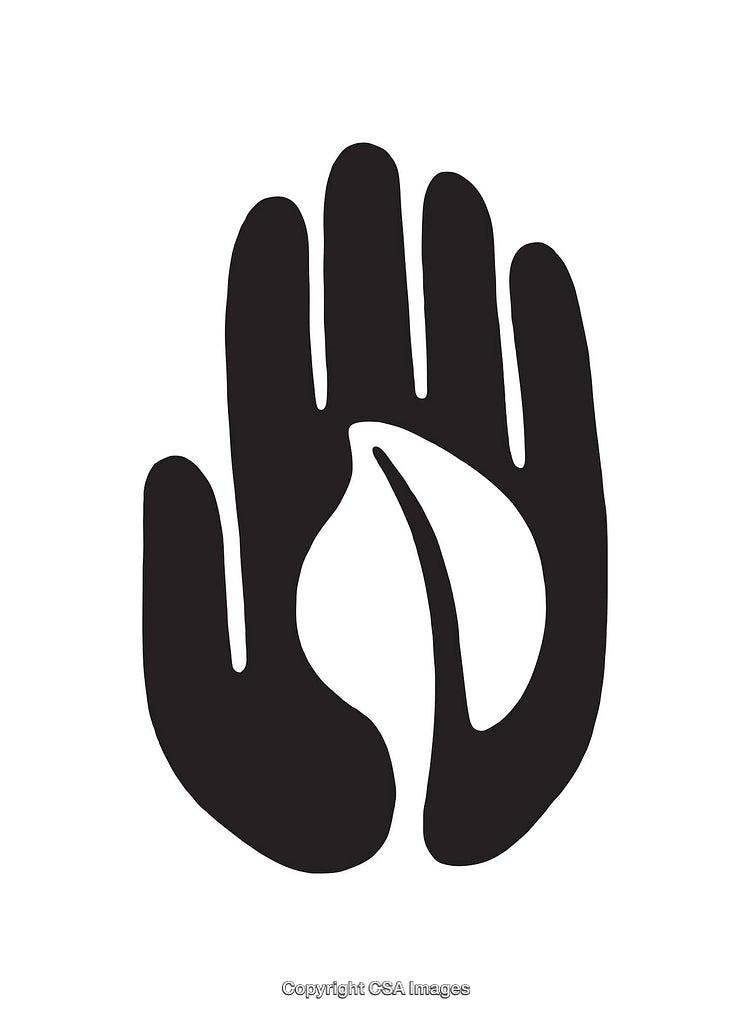 Black and White Icon of Hands Holding a Leaf for Nature Concepts