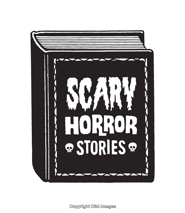 Illustration of a Book Titled 'Scary Horror Stories' in Black and White
