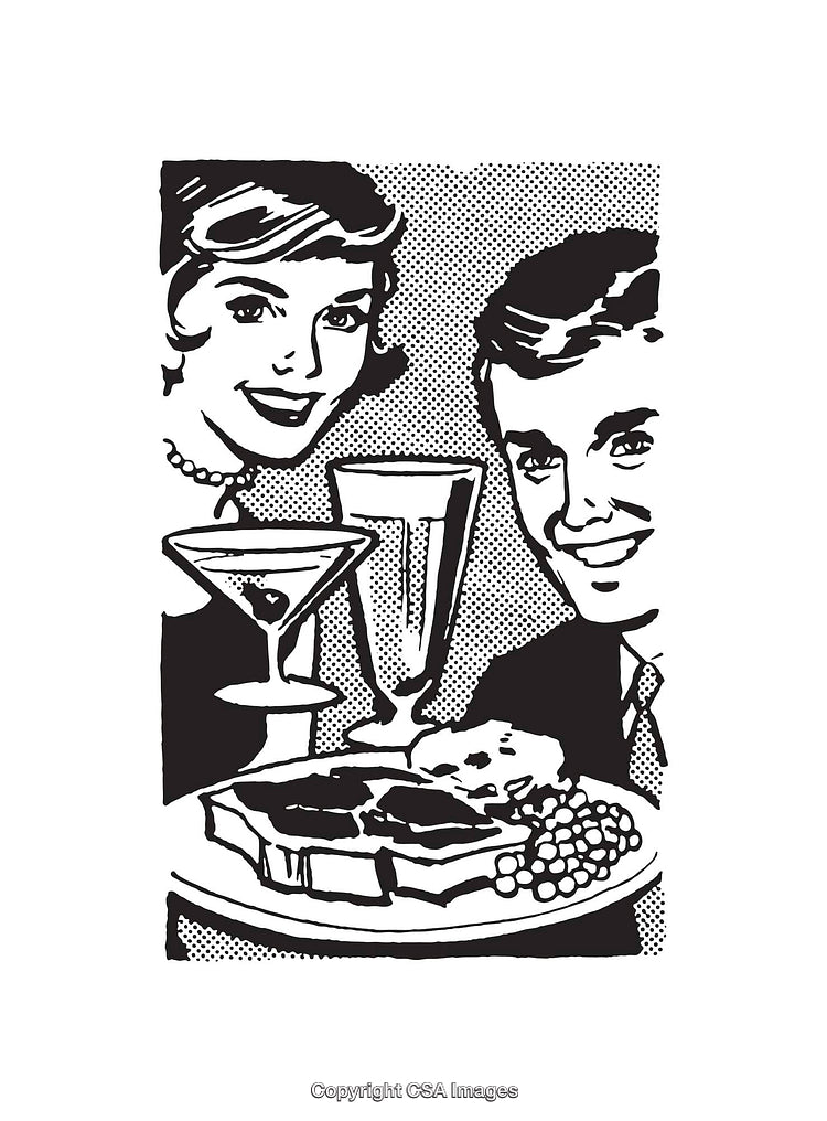 Classic Black and White Line Art of Dining and Socializing