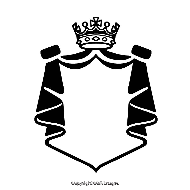 Black and White Emblem Featuring Crown and Draped Elements