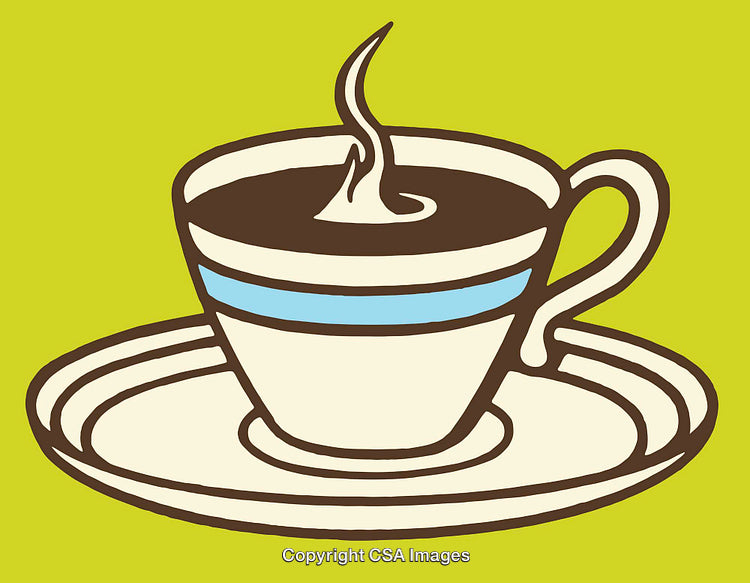 Simplistic Line Art Illustration of a Steaming Coffee Cup on Bright Background
