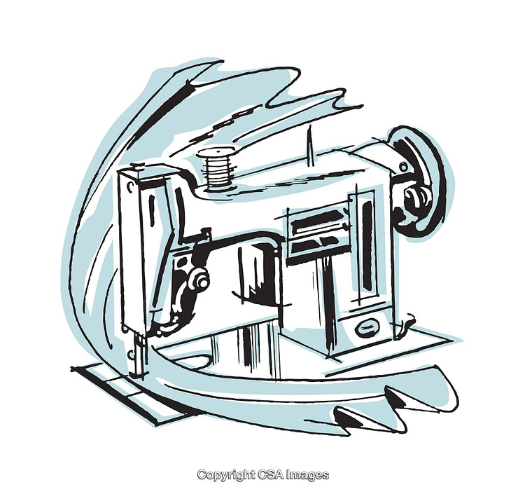 Illustrated Artistic Depiction of a Vintage Sewing Machine in Colorful Style