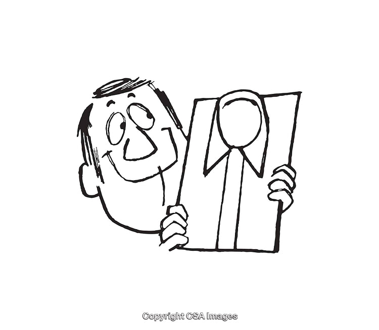 Hand-Drawn Illustration of a Man Displaying a Picture with a Shirt