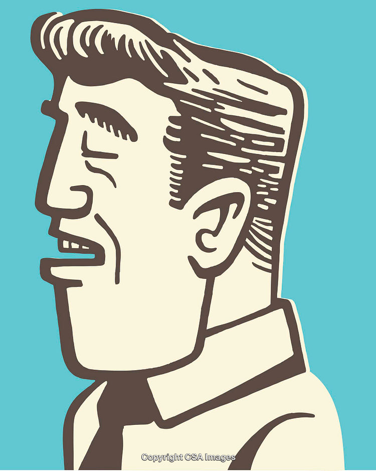 Side Profile Illustration of Retro Styled Man in Color Line Art