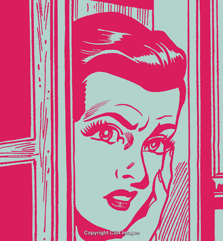 Stylized Vintage Pop Art Illustration of a Concerned Facial Expression