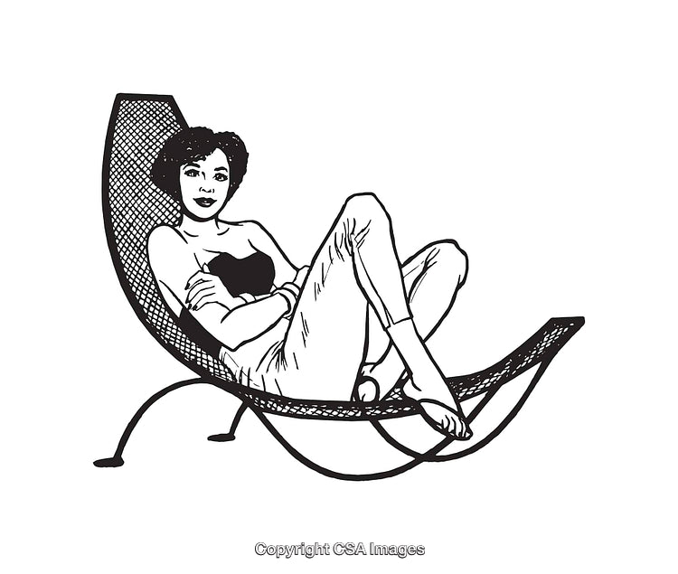 Black and White Illustration of a Relaxing Woman in a Curved Chair
