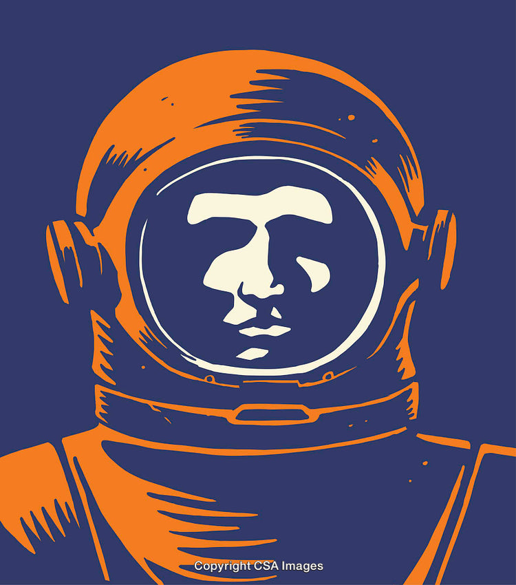 Colorful Illustration of an Astronaut Helmet in Stylized Line Art