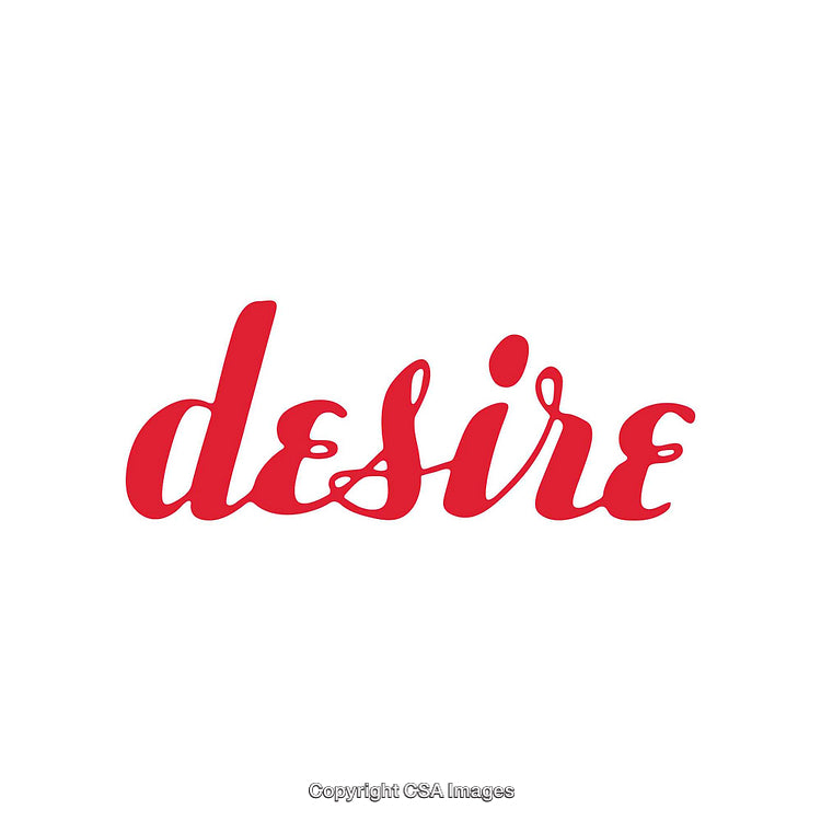 Red Calligraphy Text Showing the Word 'Desire' on White Background