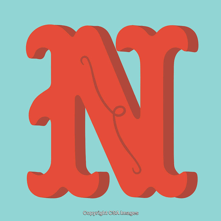 Stylized Red Letter N on Light Blue Background