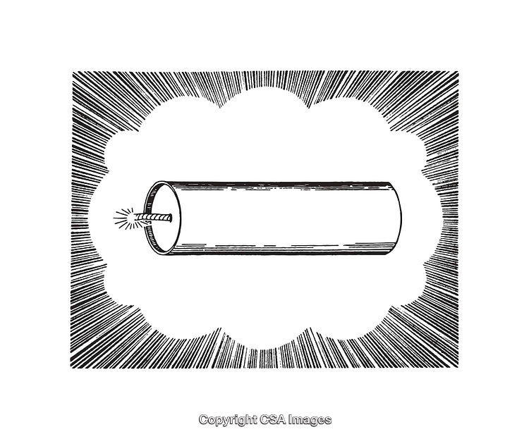 Black and White Line Illustration of a Lit Dynamite Stick