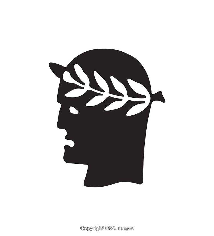 Black and White Silhouette of a Laurel-Adorned Head Profile