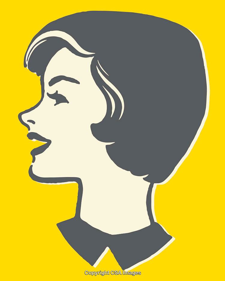 Retro Profile Illustration of a Woman in Yellow and Gray Color Theme