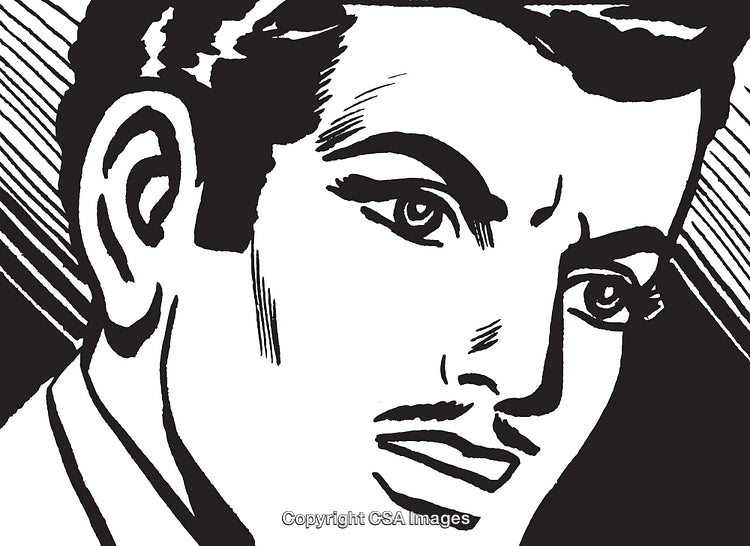 Vintage Black and White Illustration of a Cartoon Man's Face