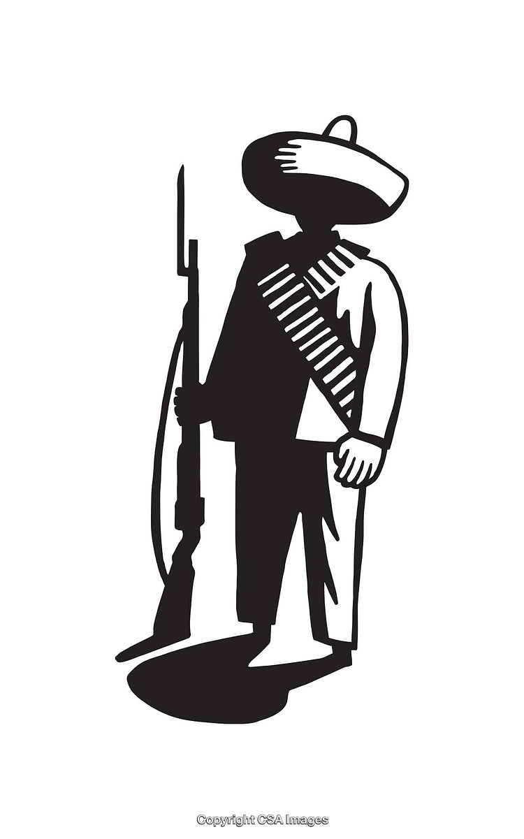 Black and White Illustration of a Revolution Soldier with a Rifle