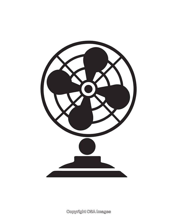 Black and White Icon of a Vintage Table Fan in Minimalist Style