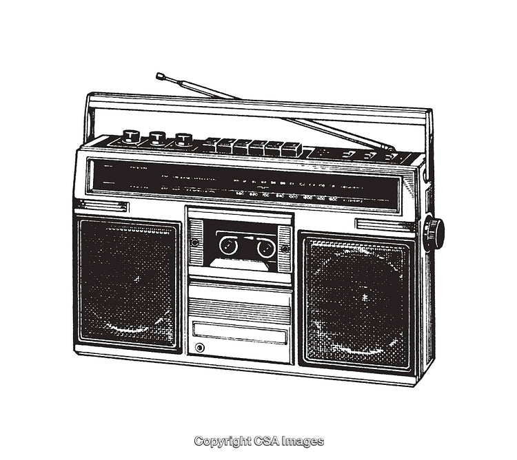 Vintage Boombox Line Art Illustration in Black and White Style
