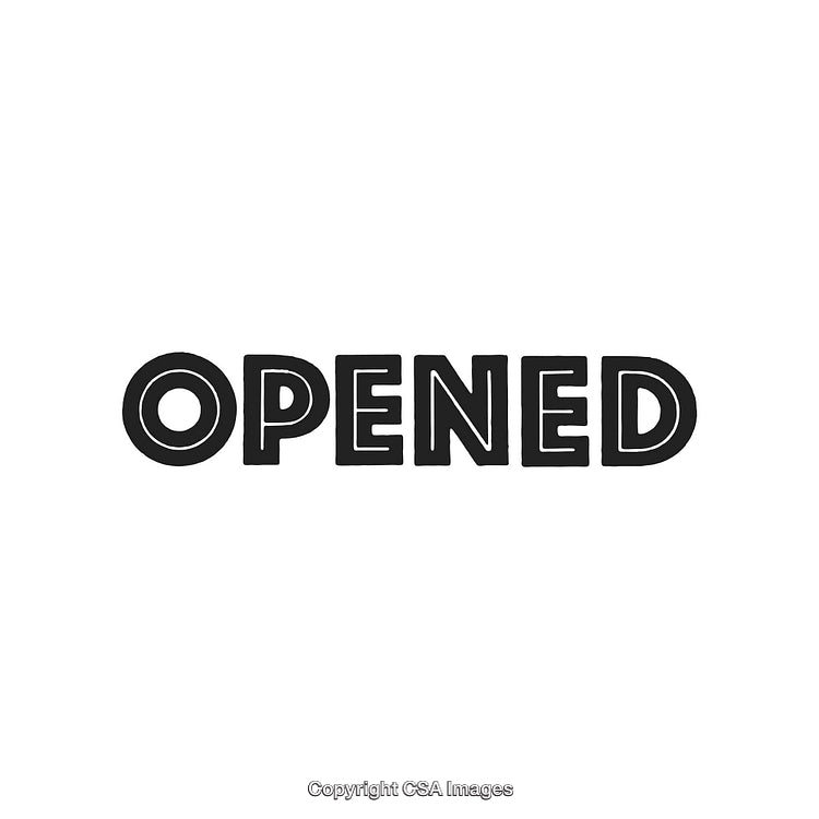 Illustration of the Word Opened in Bold Typographic Style on a White Background