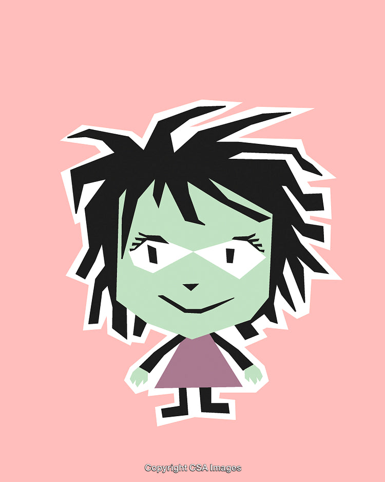 Quirky Cartoon Character Illustration with Playful Expression on Pink Background