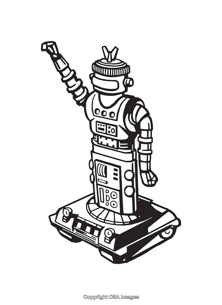 Black and White Line Art of a Classic Robot Illustration