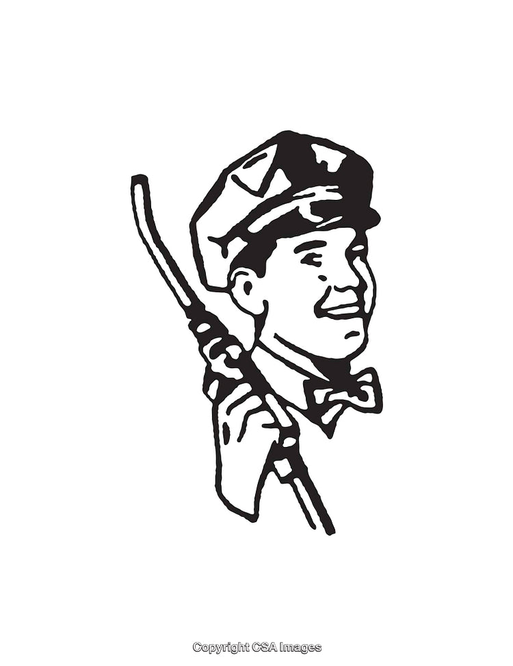 Vintage Black and White Illustration of Smiling Worker in Uniform