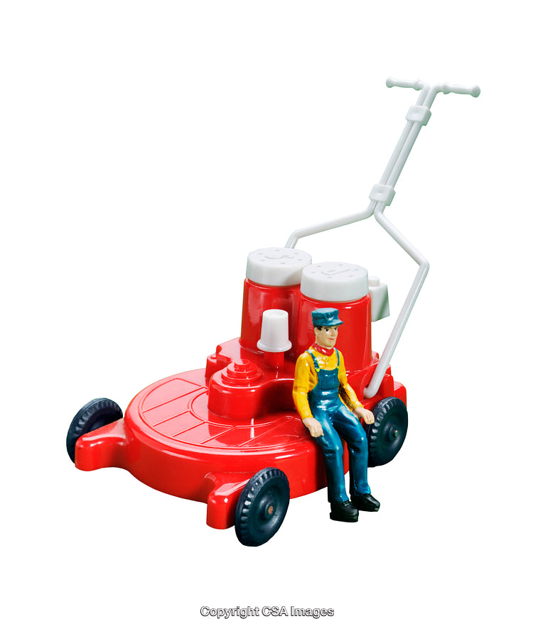 Vintage Plastic Toy Lawn Mower with Attached Worker Figure