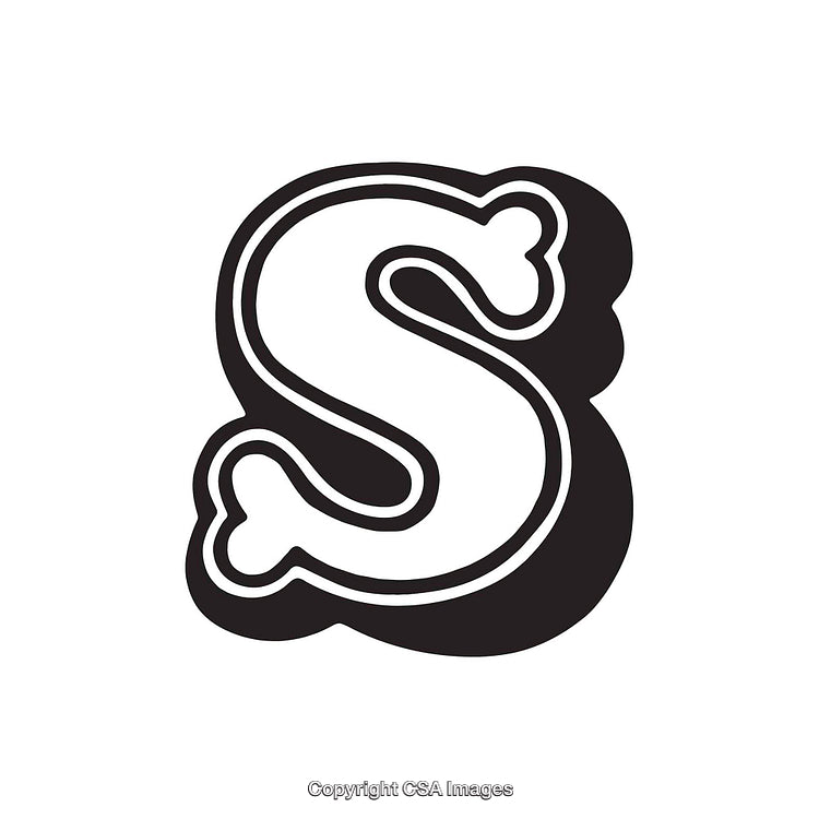 Stylized Black and White Letter S with Artistic Bone-Inspired Design