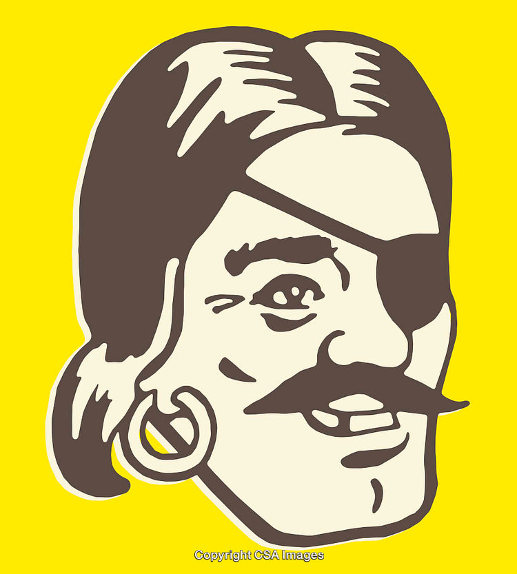 Pirate Character Line Art Illustration with Bold Colors and Eye Patch