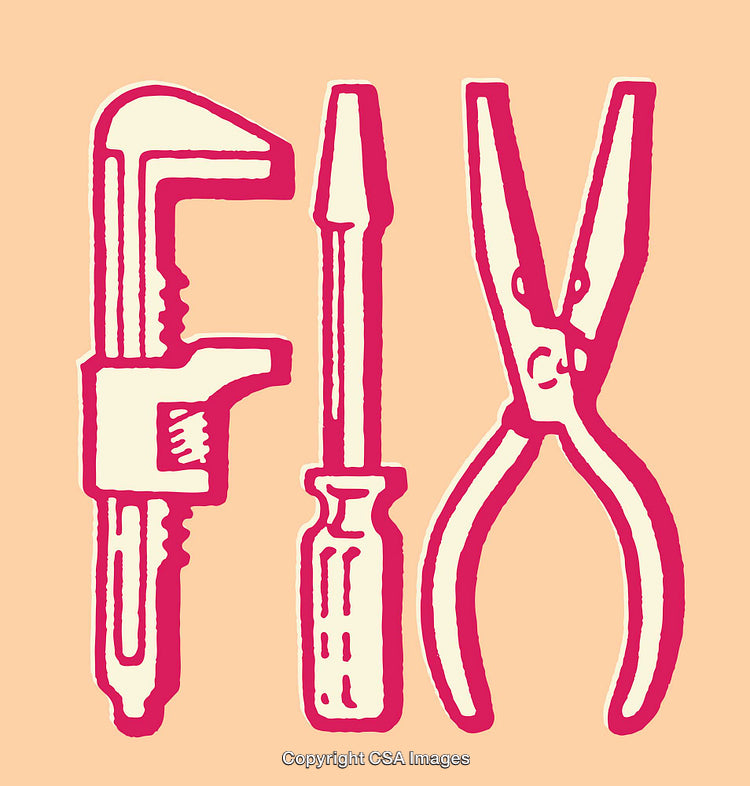 Creative Line Art Illustration with Repair Tools Shaping the Word 'Fix'
