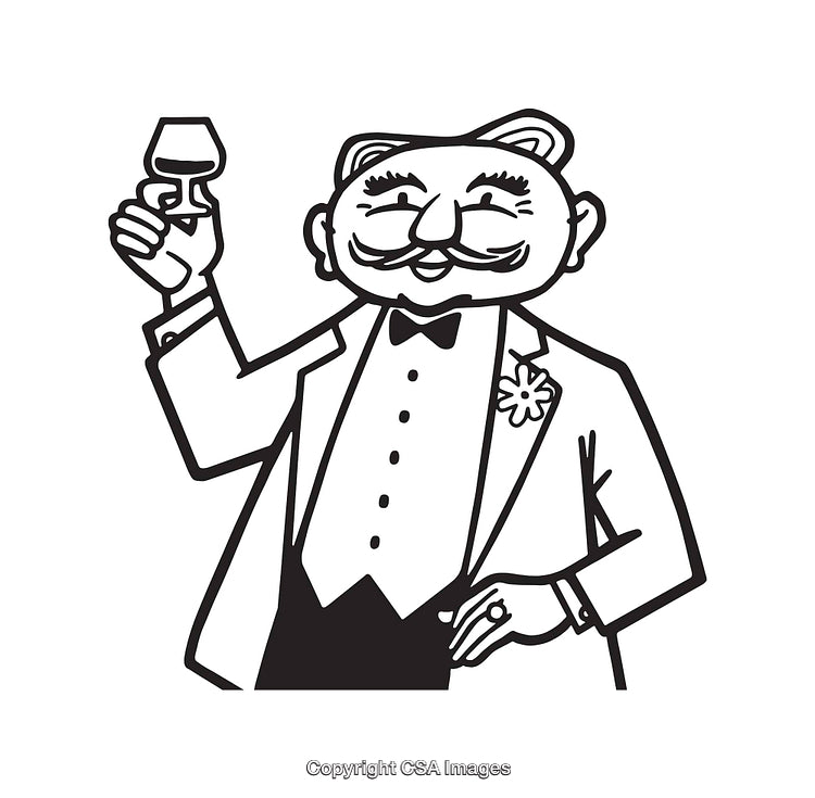 Gentleman Holding a Glass and Toasting in Black and White Line Art