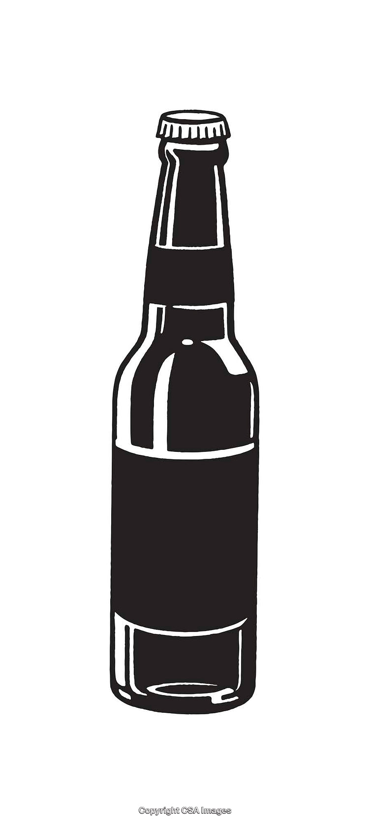 Black and White Outline Illustration of a Simple Beer Bottle