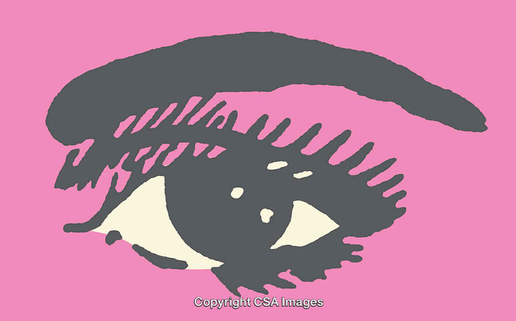 Color Line Art Illustration of Stylized Feminine Eye on Pink Background