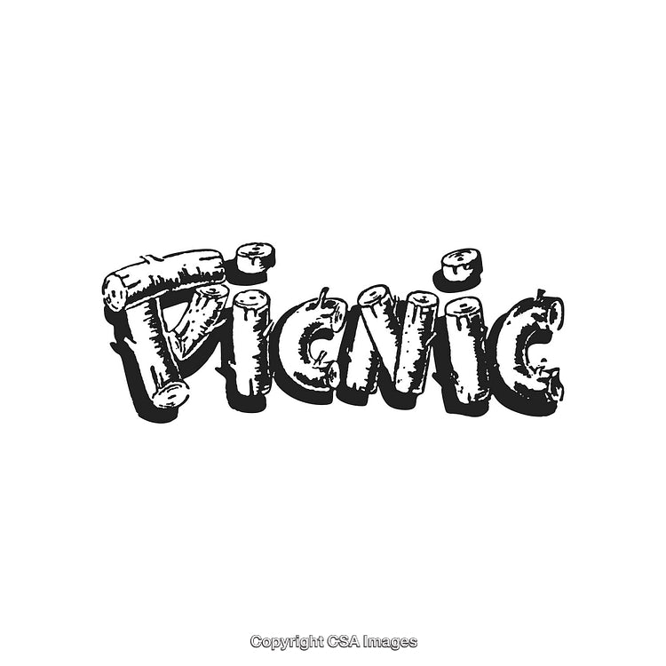 Creative Picnic Word Art Featuring Wood Log Lettering Design