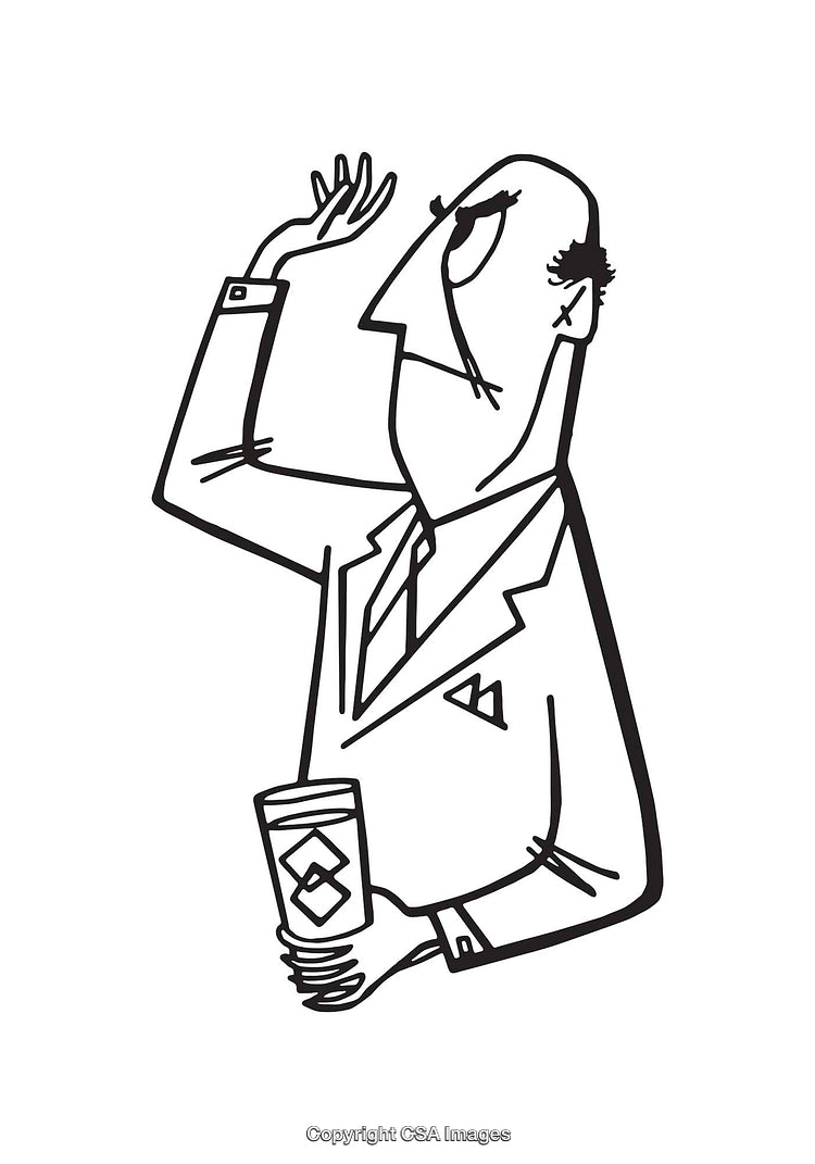 Black and White Illustration of a Man Holding a Drink Glass