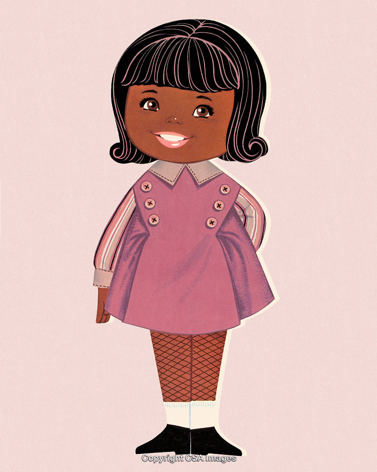 Adorable Illustration of a Smiling Girl in a Pink Dress