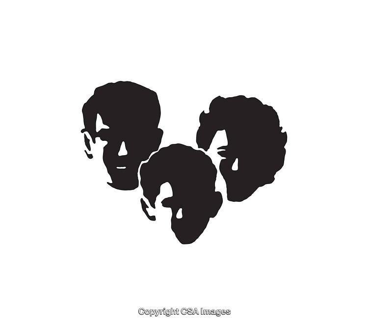 Black and White Line Art Illustration of Three Faces with Minimalist Style