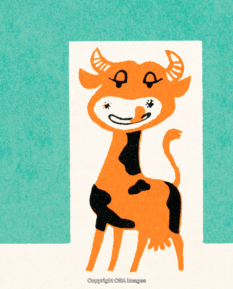 Abstract Illustration of a Cheerful Cow in Playful Colors and Minimalist Style