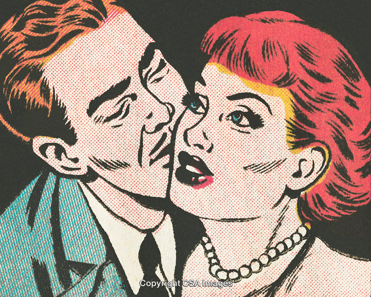 Colorful Comic Style Illustration of a Couple Embracing with Romantic Flair