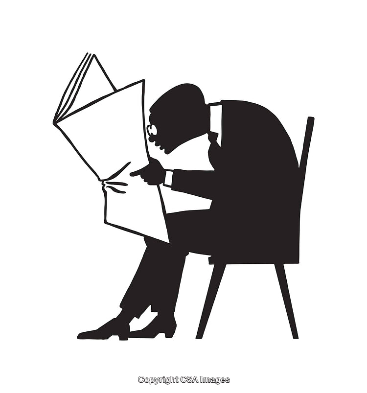 Monochrome Line Art of a Man Reading an Oversized Newspaper