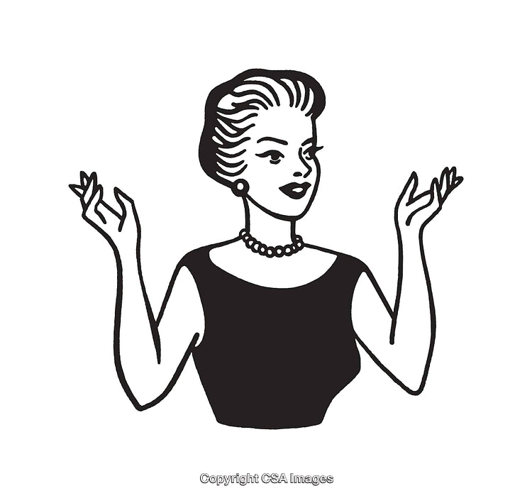 Vintage Style Black and White Retro Woman Illustration Art