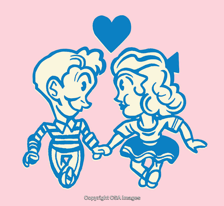 Retro Cartoon Style Illustration of a Couple in Love