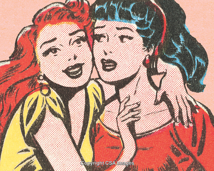 Colorful Comic Style Women Embracing with Expressive Emotions
