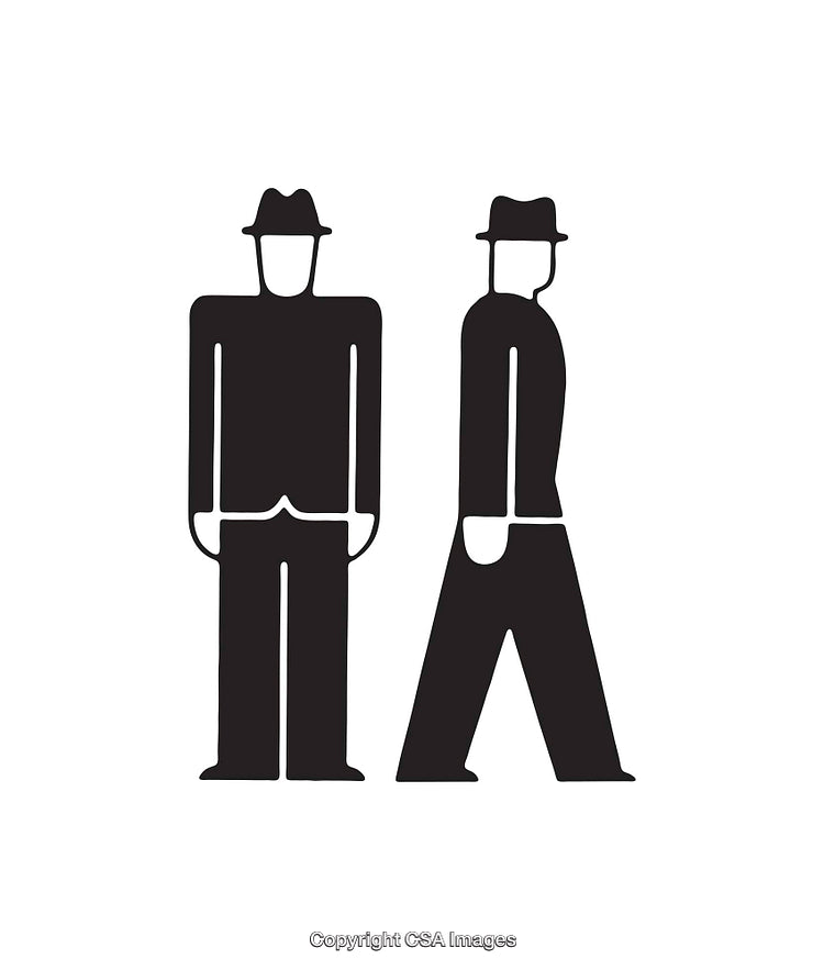 Minimalist Illustration of Two People Standing Facing Opposite Directions