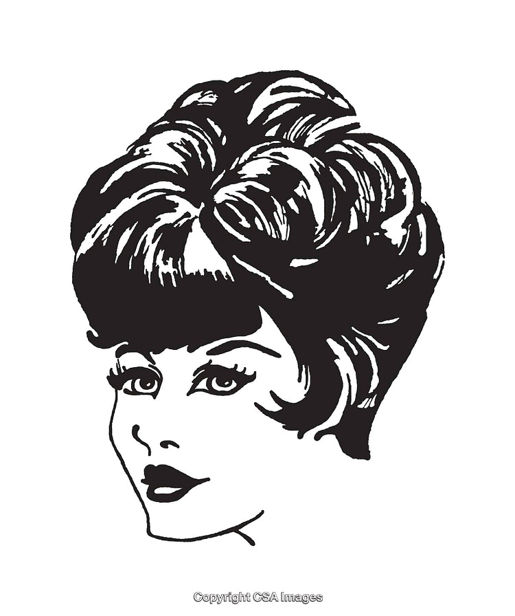 Retro Black and White Line Art Illustration of a Woman's Portrait