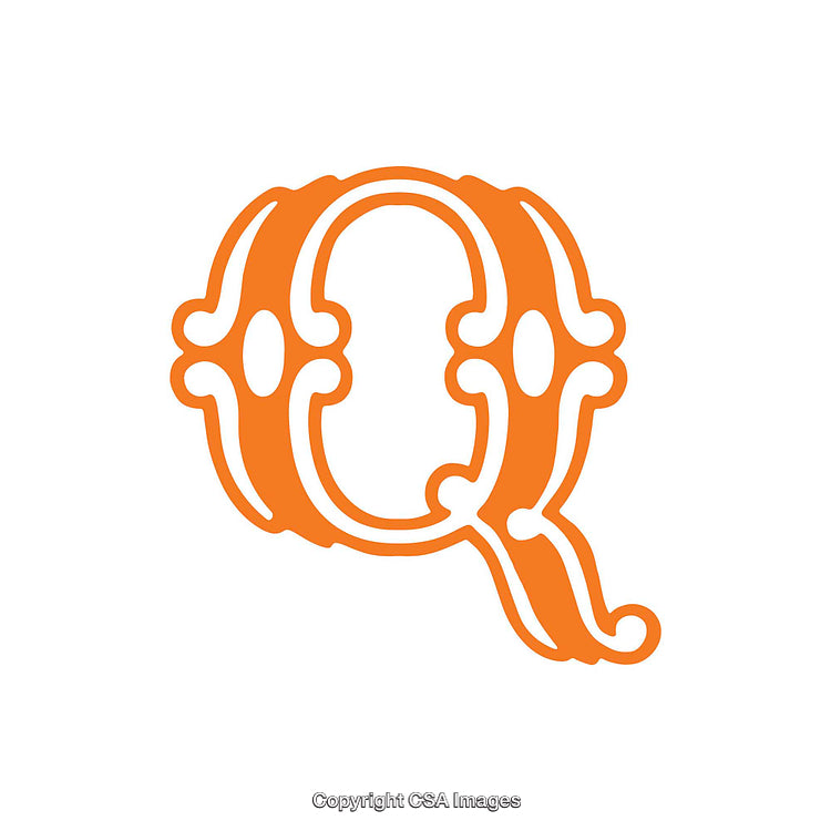 Ornate Orange Letter Q on a Simple White Background