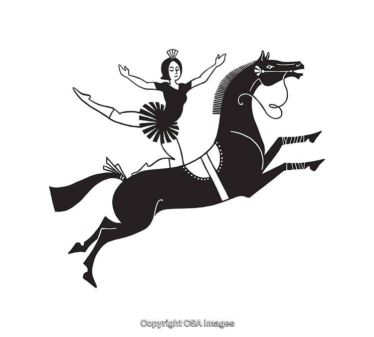 Equestrian Acrobat Performing On Galloping Horse in Classical Line Art Style